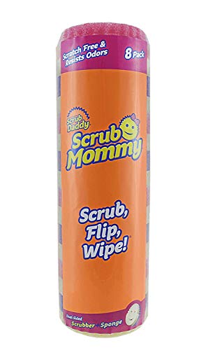 Scrub Daddy, Scrub Mommy - Dual Sided Sponge & Scrubber, Soft in Warm Water, Firm in Cold, FlexTexture, Deep Cleaning, Dishwasher Safe, Multipurpose, Scratch Free, Odor Resistant, Ergonomic, 8ct roll
