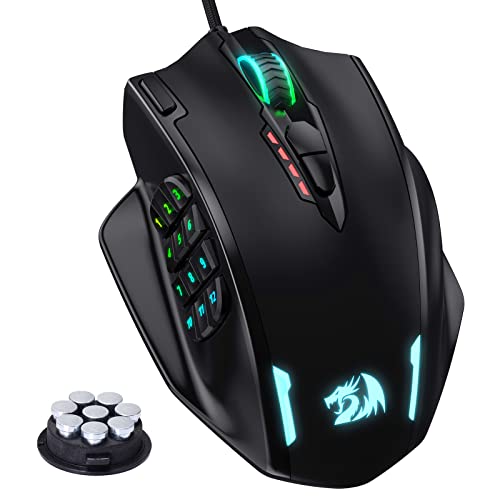 Redragon M908 Impact RGB Gaming Mouse, 12400 DPI Wired Laser MMO Mouse with High Precision Actuation, 12 Macro Side Buttons and 16.8 Million Customized Breathing Backlight for PC/Laptop