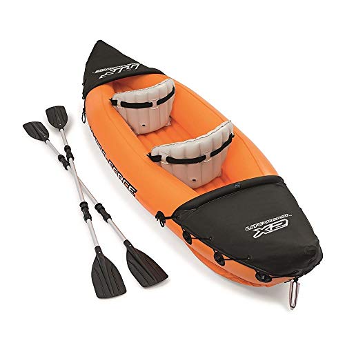 Bestway Inflatable Kayak, 2 Person Kayaks Boat Fishing Canoe Water Park Kayaking Equipment, Padded Board Seats and Aluminium Paddle Oars 3.21 x 0.88m Orange