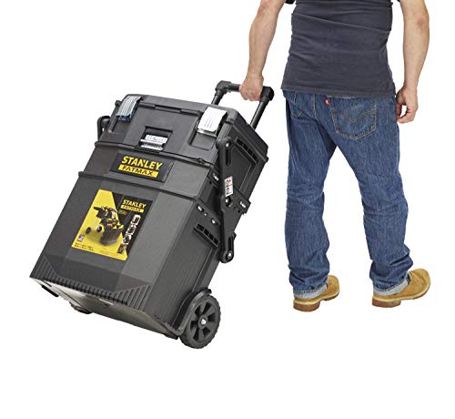 STANLEY FATMAX Cantilever Rolling Toolbox Trolley, 4 Level Workstation with Portable Tote Tray for Tools and Small Parts, 1-94-210