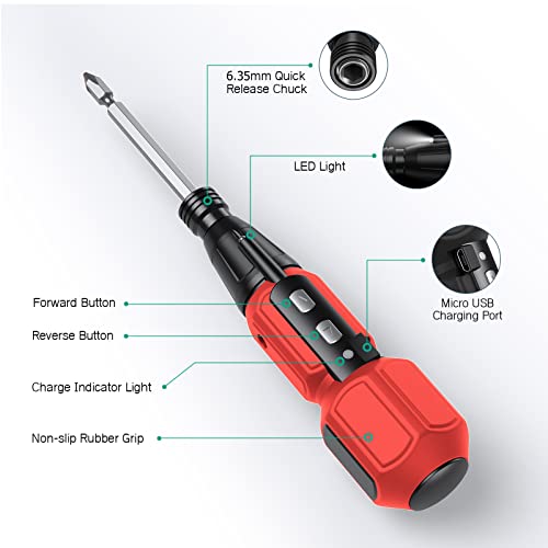 ORIA Electric Screwdriver, Cordless Precision Electric Screwdriver, 9 in 1 Mini Electric Screwdriver Set, Cordless Power Repair Tool Kits with 8 PCS Bits, Charging Cable, for Phones,Toys, PC - Red