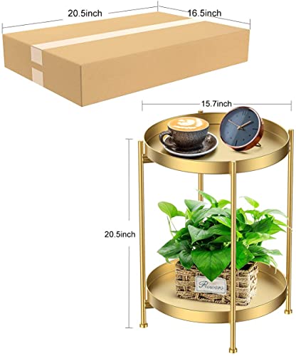 Round Side Table 2-Tier Gold Sofa Table Small Tray Metal End Table,Foldable Accent Coffee Table for Small Spaces,Bedroom,Patio Coffee Round ,Table Metal Nightstand,Sofa Side Snack Table,Bedside End Table with Detachable Tray Top