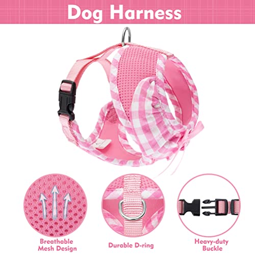 EXPAWLORER Small Dog Harness and Leash Set Girl - Cute Dog Harness for Female Dogs, Soft Mesh Breathable Vest Harness with Lovely Ribbon for Puppies, Adjustable Step-in Dog Harness for Walking