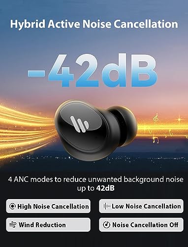 Edifier TWS1 Pro 2 Active Noise Cancellation Earbuds Bluetooth 5.3, True Wireless In-Ear Headphones with 42dB Depth ANC, 4 Mic Clear Call, Wear Detection, Fast Charge, Game Mode, IP54 Waterproof Black