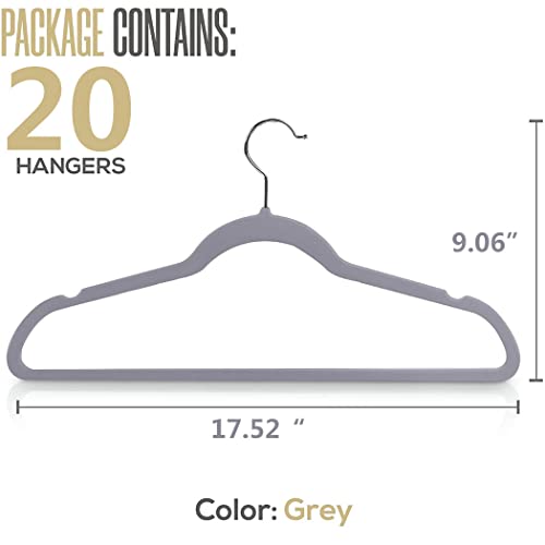 iDopick Non-Slip Velvet Hangers, 50 Pack Suit Clothes Hook Swivel 360-Ultra Hangers Space Saving for Coats, Shirt Dress, Tie, Pants & Closet Organizer (50, Grey)