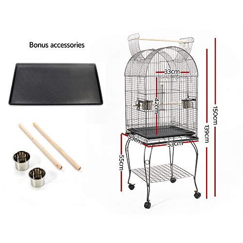 i.Pet Bird Cage 53 x 53 x 150cm Large Guinea Pig Pet Birds Parrot Ferret Cages Aviary Budgie Finch Canary Stand Toys,Black 2 Perch with Wheel + Slide-Out Removable Tray