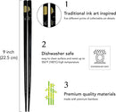 JapanBargain 3672, Bamboo Chopsticks Reusable Japanese Chinese Korean Wood Chop Sticks Hair Sticks 5 Pair Gift Set Dishwasher Safe, 9 inch, Black