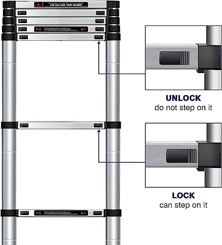 Koreal Telescoping Ladder,2.6Meter Aluminum Folding Telescopic Ladder with Locking Mechanism,Ladders Multi Purpose Collapsible Ladder for Home or RV Outdoor Work,Heavy Duty Load 330 lbs