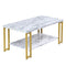 Giantex Marble Print Coffee Table, Accent Rectangular Cocktail Table, 2-Tier Tea Table w/MDF Top & Gold Print Metal Frame, Water Resistant Version, Desk Beside Sofa, End Table w/Hollow Metal Legs