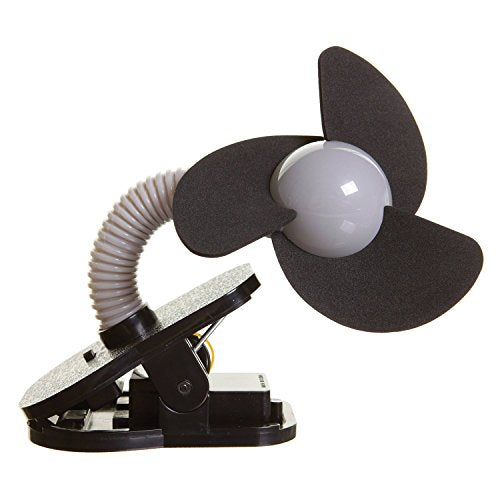 Dreambaby Portable Clip-on Baby Stroller Fan - with Soft Foam Fins - Perfect for Strollers, Cribs, Wheelchairs, Beach, & Pool - Black - 1 Pack