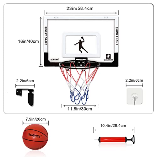 SOEVIEE Large Basketball Hoop for Kids & Adult Indoor Basketball Hoops on Door & Wall 23 X 16 Inch Board with 3 Balls & 2 Nylon Nets Over The Door Basketball Hoops Perfect Family Game Gifts