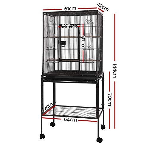 i.Pet Bird Cage 64 x 42 x 144cm Large Guinea Pig Pet Birds Parrot Ferret Cages Aviary Budgie Finch Canary Stand Toys,Black 2 Perch with Wheel + Slide-Out Removable Tray