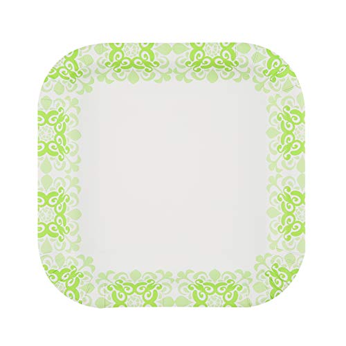 Glad Square Paper Plates, Green Victorian, 10.25 Inches, 50 Count