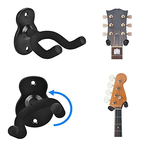 Wanfoou 2 Pack Guitar Wall Mount Hanger Hook,Hook Black Metal Guitar Holder,Musical Instruments Stand for Hanging All Size Guitars,Mandolin, Bass, Banjo