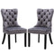 2X Velvet Dining Chairs Upholstered Tufted Kithcen Chair with Solid Wood Legs Stud Trim and Ring (Gray)