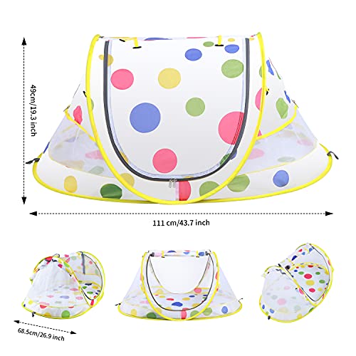 STLOVe Travel Cot Foldable Pop Up Portable Ultralight Weight Baby Beach Tent Infant Crib Mosquito Net Travel Bed Include Blanket Prevent Urine Penetration Peach Skin Velvet 111 * 68.5 * 49cm Yellow