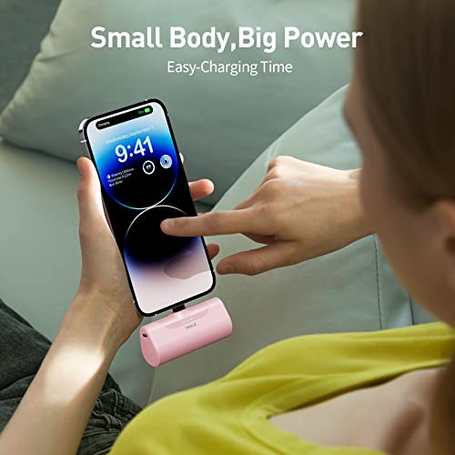 iWALK Power Bank, 4500mAh Portable Charger, Ultra-Compact Mini Power Bank Battery Pack Compatible with iPhone 14/13/12/11/X Series, Airpods and More, Pink