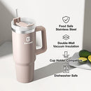 Berusd 40 oz Insulated Tumbler with Handle and Straw Lid, Double Wall Vacuum Stainless Steel Coffee Cup Travel Mug, Insulated Flask, Large Water Bottle, Thermo Mug Drink Bottle 1.2L, MilkyBrown