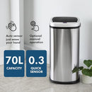 Healthy Choice 70-Liter Auto Sensor Trash Bin - Wave Your Hand for Auto Open/Close, Waterproof Lid, Optional Manual Operation, Touch to Open/Close, Battery Operated with Low Power Alarm