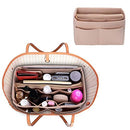 Makeup Organizer Bag Felt Cloth Cosmetic Insert Organizer Multi-Pockets Cosmetic Bags Large Capacity Detachable Handbag Insert Bag with Zipper Portable Purse Organizer for Travel(khaki)