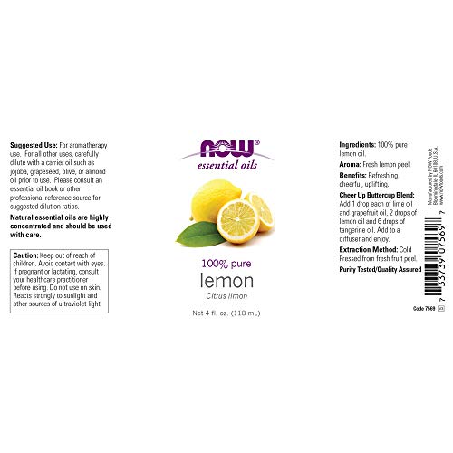 Now Foods Lemon Oil, 4 Fluid Ounce + 1 Glass Dropper