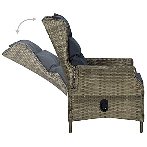 vidaXL Reclining Garden Chair Outdoor Terrace Backyard Yard Patio Dining Dinner Seating Seat Recliner Furniture with Footstool Poly Rattan Brown