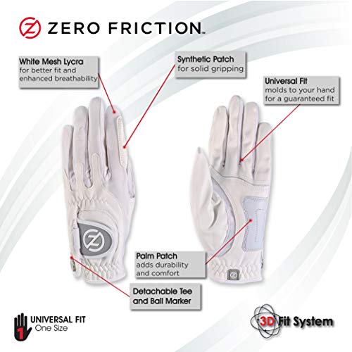 Zero Friction Ladies Synthetic Right Hand Golf Glove (2 Pack), Universal Fit White/White, One Size, Universal-Fit