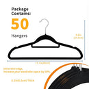 DAWNTREES Coat Hangers，50-Pack Black Velvet Hangers，Non Slip 360 Degree Swivel Hook Clothes Hangers，45×24.5CM，Durable Hold Up-to 10 Lbs, for Coats, Jackets, Pants, and Dress Clothes