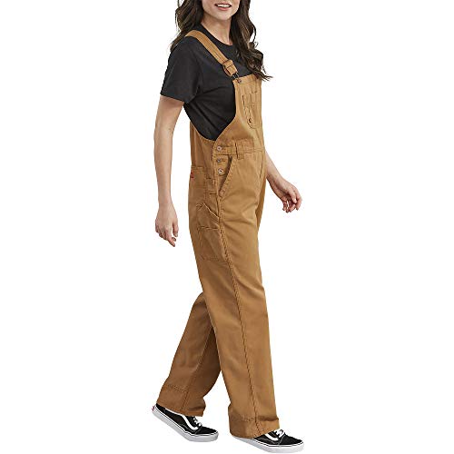Dickies Women's Denim Bib Overall, Rinsed Brown Duck, Small