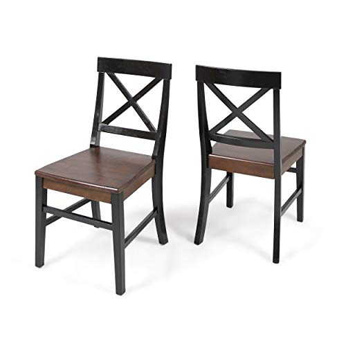 Christopher Knight Home Roshan Farmhouse Acacia Wood Dining Chairs, Black/Walnut