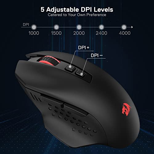 Redragon M656 Gainer Wireless Gaming Mouse, 4000 DPI 2.4Ghz Wireless Gamer Mouse w/ 5 DPI Levels, 7 Macro Buttons, Red LED Backlit & Pro Software/Drive Supported, for PC/Mac/Laptop