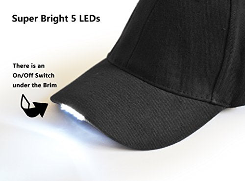 UltraKey Hands Free LED Baseball Cap, Light Glow Bright Women Men Sport Hat Dark for Outdoor Jogging Breathable Snapback Hats Hip Hop Party Holiday Black