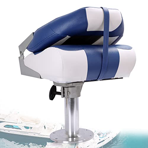 SUNDGORA P1 Premium Marine High Back Folding Boat Seat,Stainless Steel Screws Included,White/Pacific Blue/Charcoal(2 Seats)