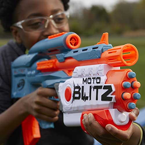 Nerf Elite 2.0 Motoblitz Blaster, 2 Blast Modes, Motorized 10-Dart Blasting & Airblitz 6 Darts at Once, 10 Dart Clip, 22 Elite Darts