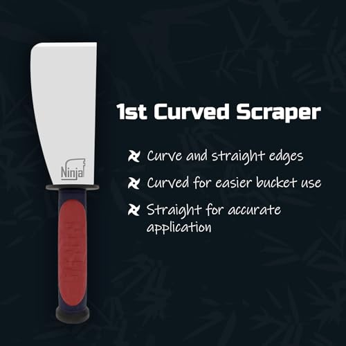 Ninja Professional Tiling Scraper Tool, Unique Curved Edge for Plastering, Decorating | Soft Grip Rubber Handle, 70mm | Stainless Steel Blade for DIY, Heavy Duty Wallpaper & Bucket Scraper