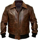 Classic Leather Jacket Men-Bomber Jacket-A-2 Aviator-Flight Military-Pilot Bomber-Brown Jacket-Leather Jacket (Large)