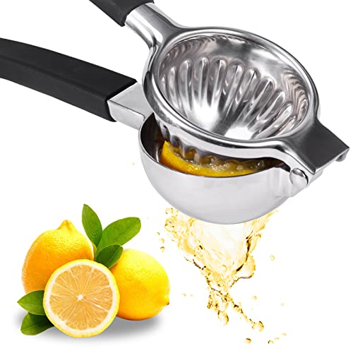 Extra Large Lemon Squeezer Stainless Steel - Easy Squeeze Heavy Duty Manual Lemon Juicer with Non-slip Silicone Handle - Ergonomic Citrus Squeezer & Fruit Juicer for Small Oranges, Limes