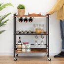 Bar Cart, 3-Tier Serving Wine Cart, Kitchen Cart with Wine Rack and Cup Holder, with Freely Rotating and Lockable Wheels, Bar Carts for The Home,Dining Rooms, Living Room, Garden, Party, Bar