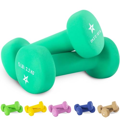 Yes4All Neoprene Dumbbells Set of 1-Pair: 5 lbs (10 lbs Total) - ²DXD3Z, B1-Dark Green-5 lbs (Pair)