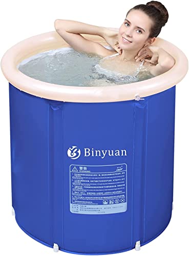 Portable Bathtub Foldable,Soaking Bath Tub with Freestanding Shower Stall,Eco-Friendly Adult Bathroom Foldable Tub for Small Space Hot Bath Ice Bath Spa Tub (29.5'' x 29.5'',Dark Blue)