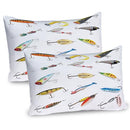 Ambesonne Fishing Pillow Sham Set of 2, Several Fish Hook Equipment Objects Trolling Angling Netting Gathering Activity, Quality Microfiber Bedding Item for All Seasons, 36" x 20", White Gray
