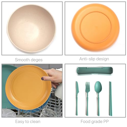 60pcs Wheat Straw Dinnerware Serving Sets for 6,Unbreakable Dinner Dishes,Colorful Lightweight Plates Bowls Cups Sets, Perfect for Camping, Picnic, Party, RV, Barbecue, Microwave & Dishwasher Safe