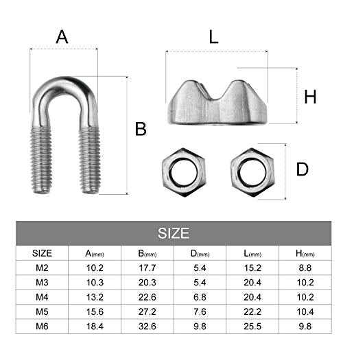 EFGTEK 12Pcs 3mm Wire Rope Accessory Set,Included 12Pcs Stainless Steel Wire Rope Cable Clip Clamp and Thimble,Aluminum Crimping Loop Sleeve for Wire Rope Cable (3mm)