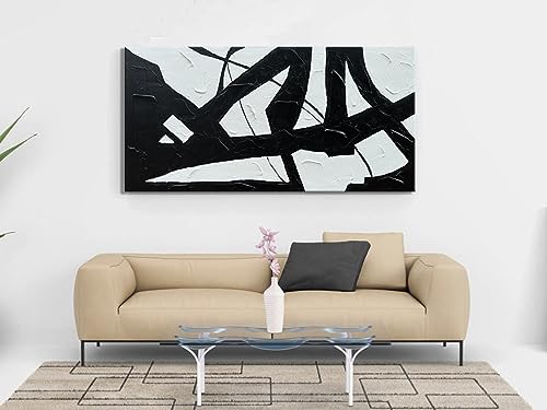 zoinart Large Black and White Wall Paintings 60x30 Inches Modern Abstract Texture Canvas Wall Art Minimalism Artwork