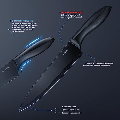 RAXCO Knife Set,10-in-1 Knife Sets for Kitchen with Block,Kitchen Knife Set with Small Knife Block & Sharpener, Knives Set for Kitchen Perfect for Small Kitchen