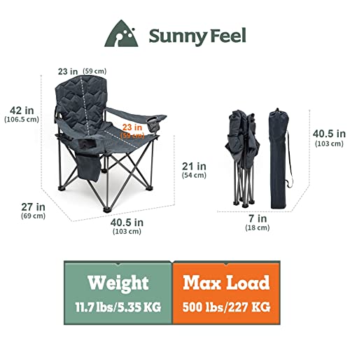 SunnyFeel XL Oversized Folding Camping Chair, Heavy Duty Padded Camp Chairs, Portable with Armrest for Tall People Outdoor/Beach/Travel/Picnic (Grey)