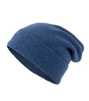 Lallier Unisex 100% Pure Cashmere Beanie, Ribbed Cuffed Hat Warm Soft with Gift Box for Women and Men, Navy Blue, One Size