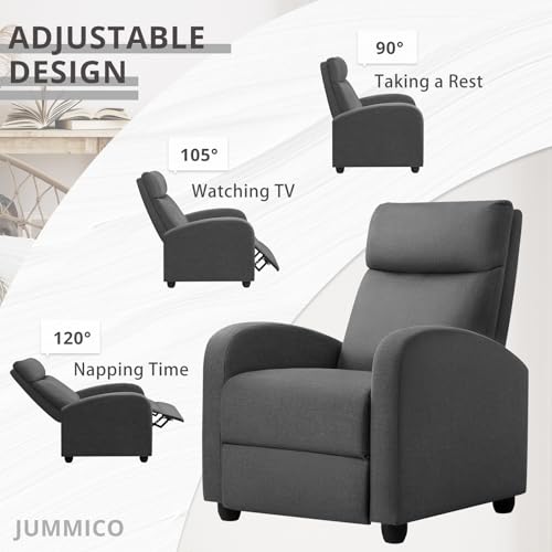 JUMMICO Recliner Chair Adjustable Home Theater Single Fabric Recliner Sofa Furniture with Thick Seat Cushion and Backrest Modern Living Room Recliners (Grey)