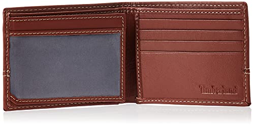 Timberland Men's Leather Passcase Wallet Trifold Wallet Hybrid, Cognac, One size