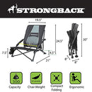 STRONGBACK Low Gravity Beach Chair with Built-in Lumbar Back Support, Heavy Duty Portable Folding Beach Chair for Adults, Black